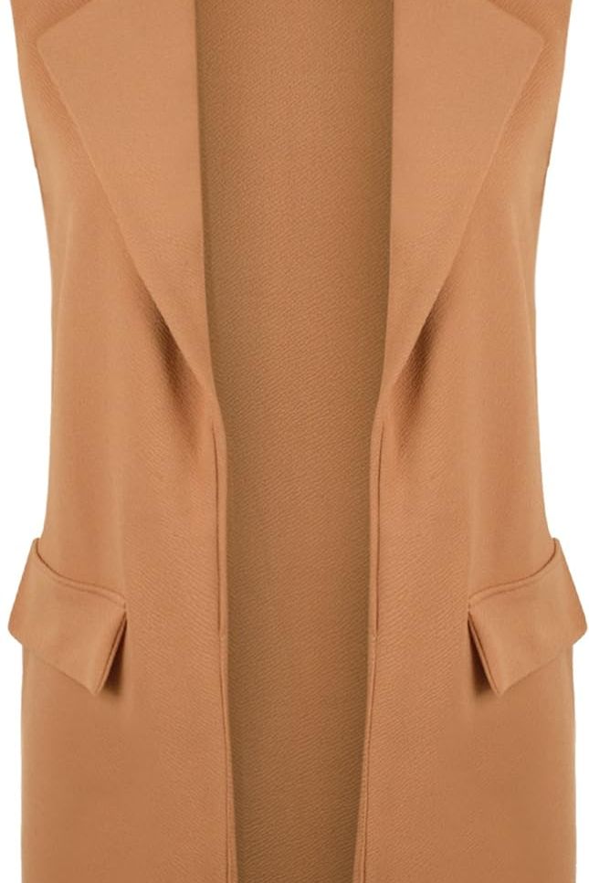 Crepe Open Long Waistcoat Pocket Top cardigan WearAll Mocha 8