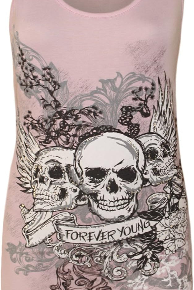 Forever Skull Print Vest Top Top WearAll Pink 12-14
