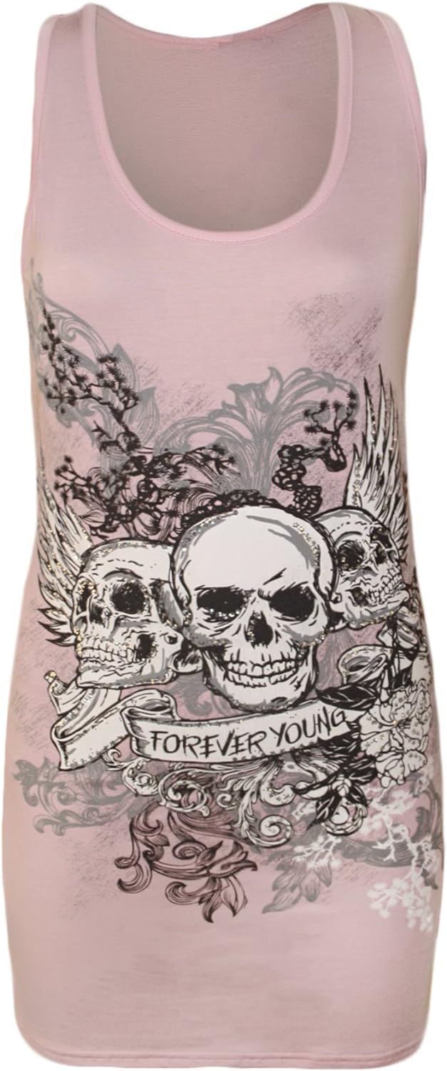 Forever Skull Print Vest Top Top WearAll Pink 12-14