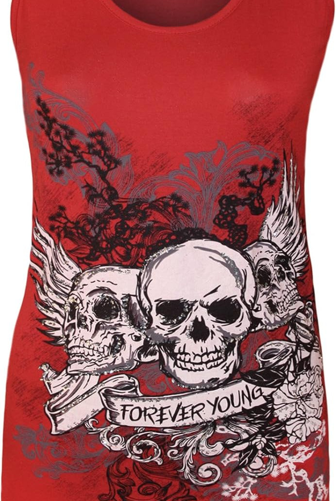 Forever Skull Print Vest Top Top WearAll Red 12-14