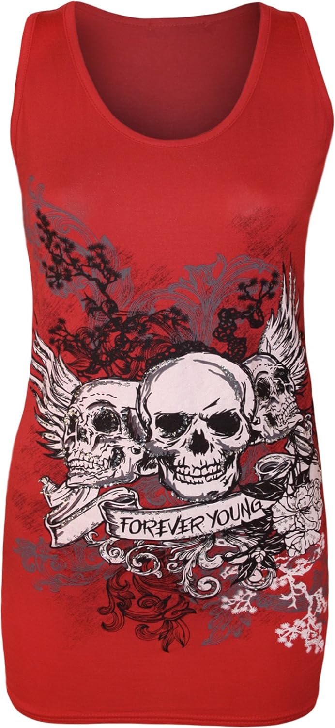 Forever Skull Print Vest Top Top WearAll Red 12-14