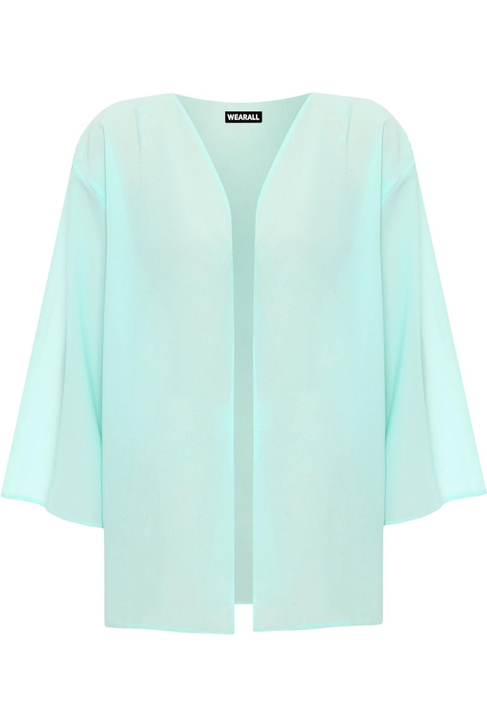 Plus Size Plain 3/4 Open Cardigan Top cardigan WearAll Mint Green 16-18