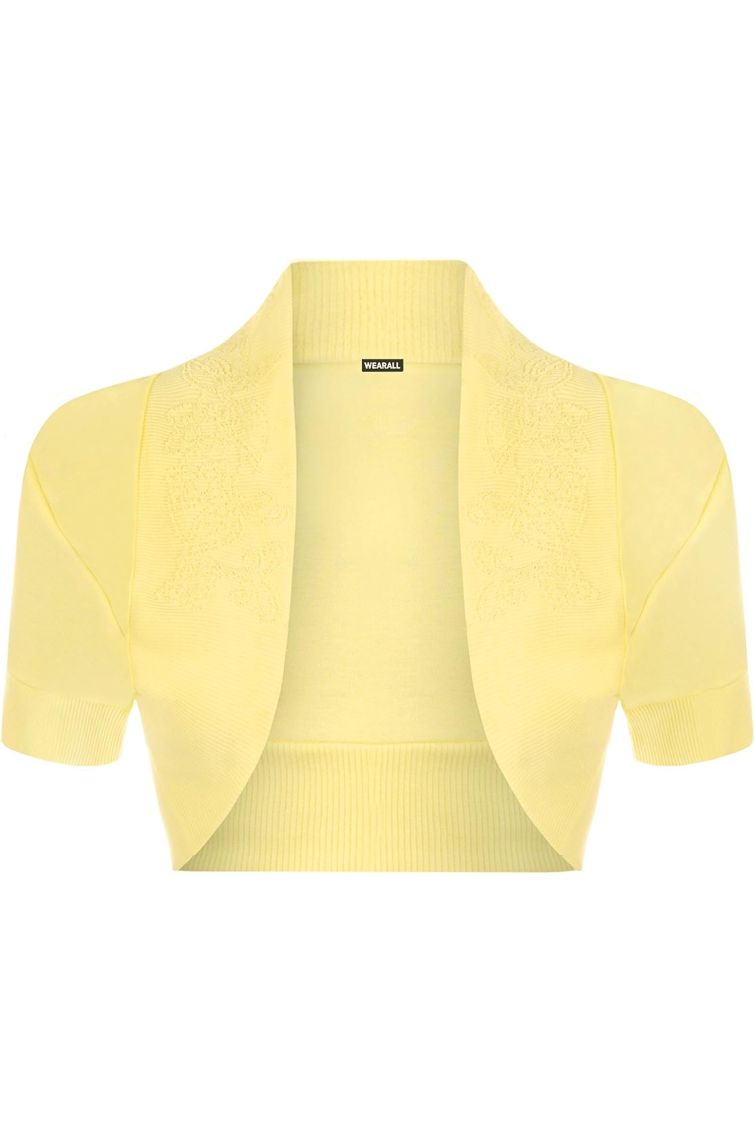 Short Sleeve Beaded Shrug Tops WearAll Yellow 8-10
