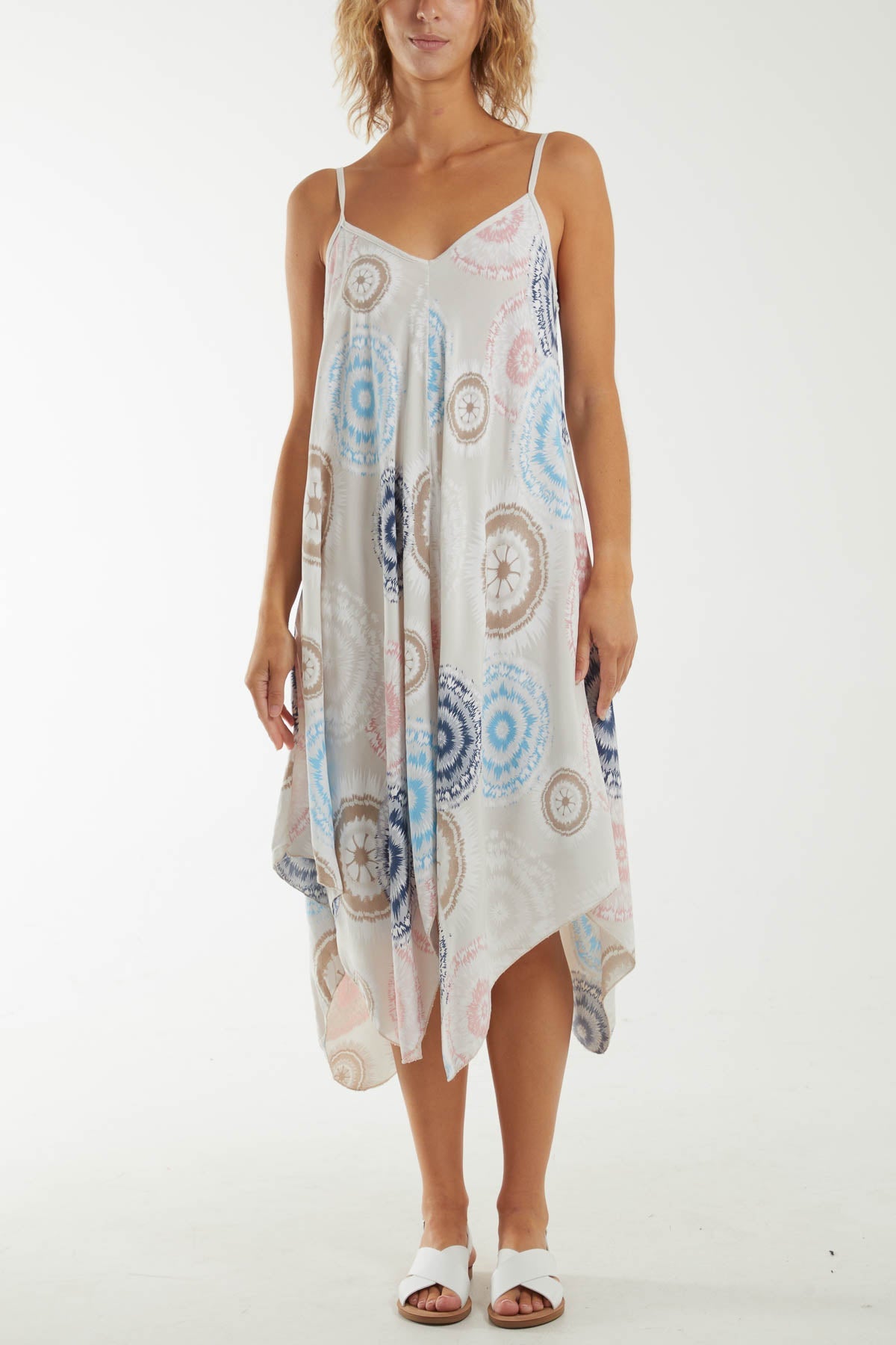 Kaleidoscope Hanky Hem Cami Dress Dresses WearAll Beige One Size