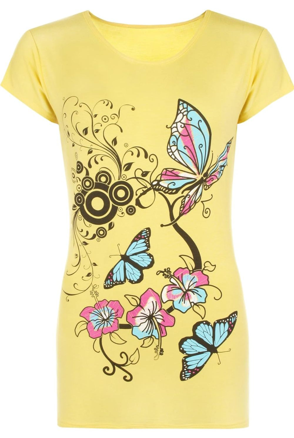 Butterfly Print T-Shirt Baggy Top Tops WearAll Yellow 8-10