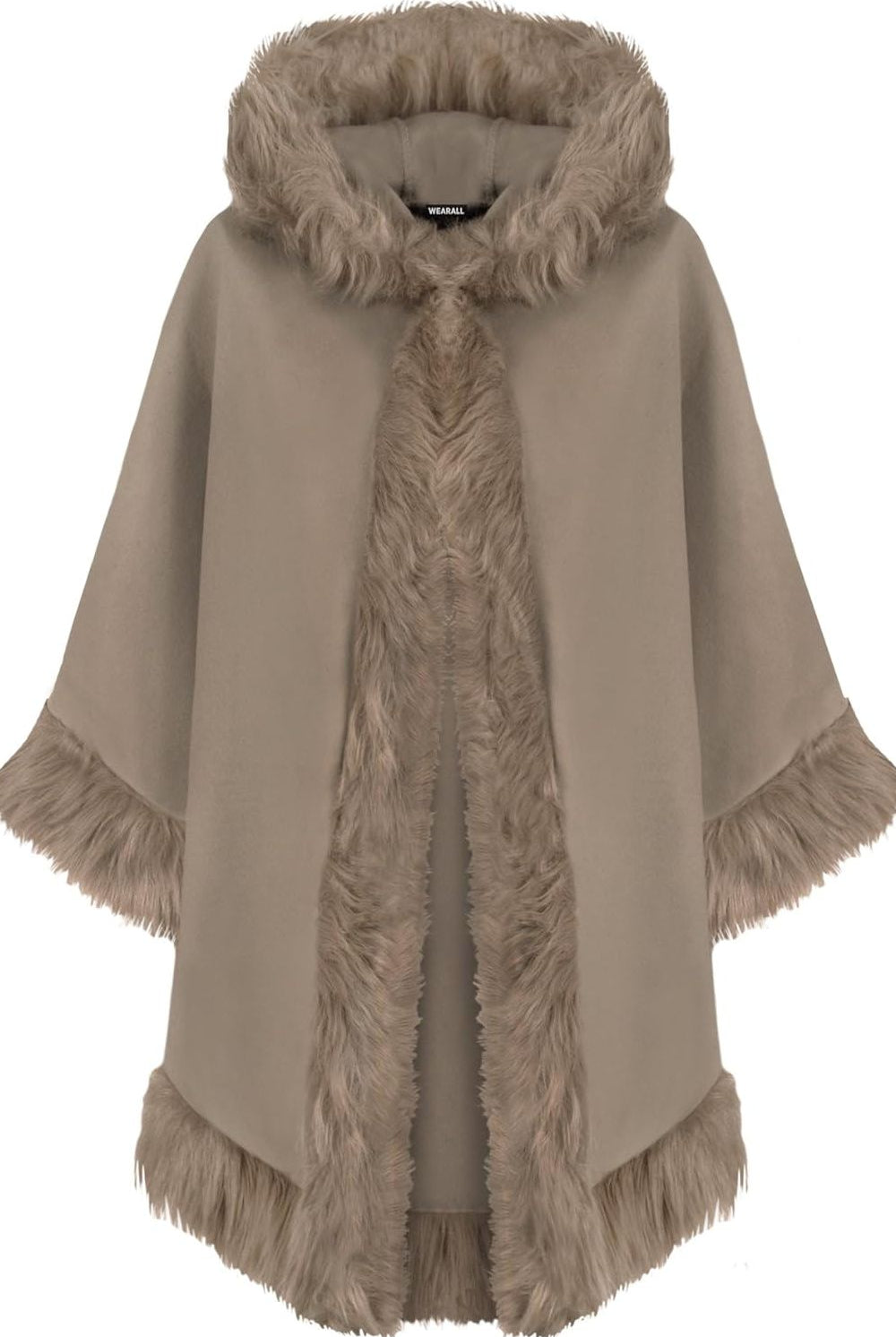 Faux Fur Trim Hood Cape Tops WearAll