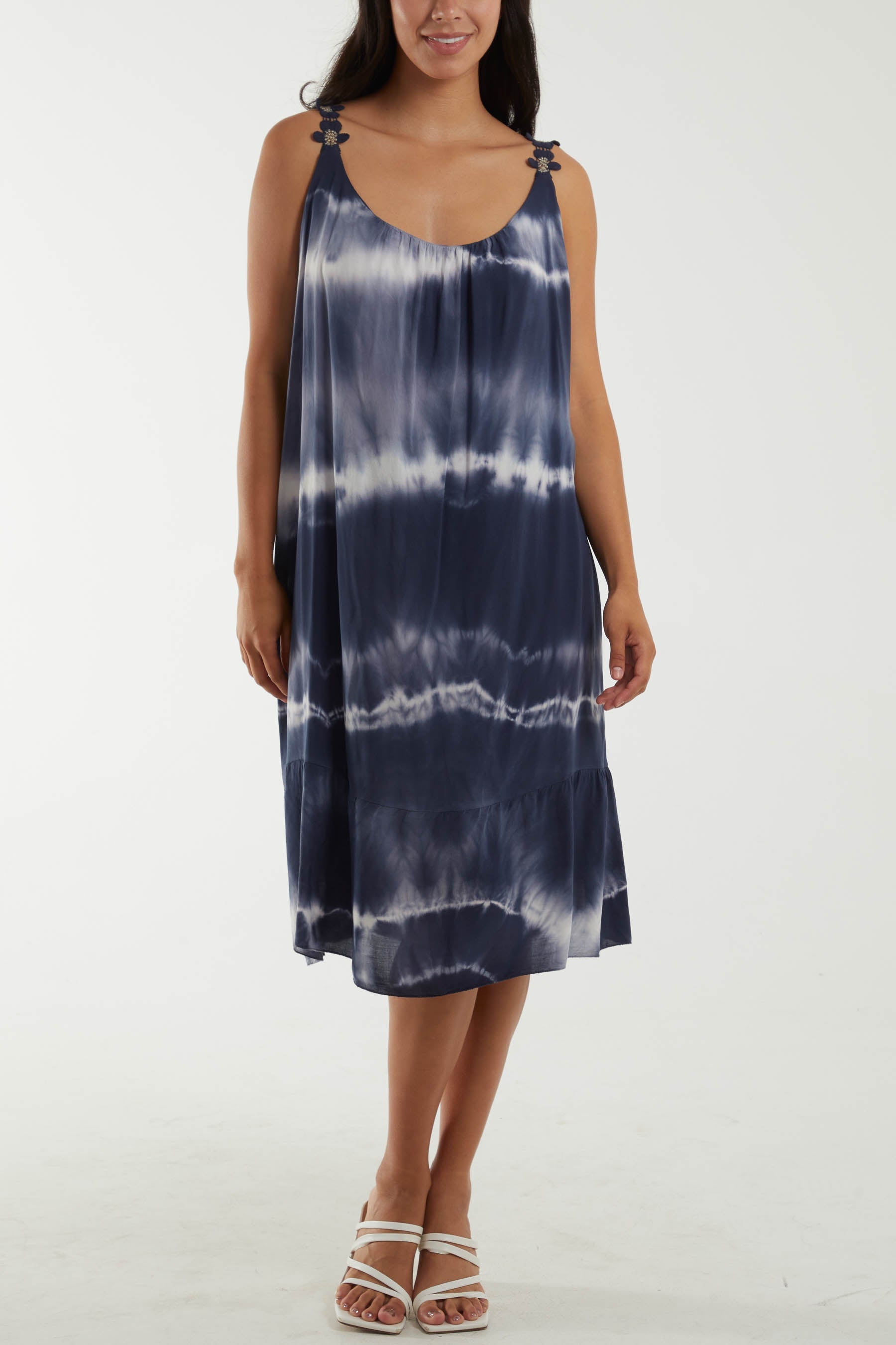 Tie Dye Swing Dress Dresses WearAll Navy One Size
