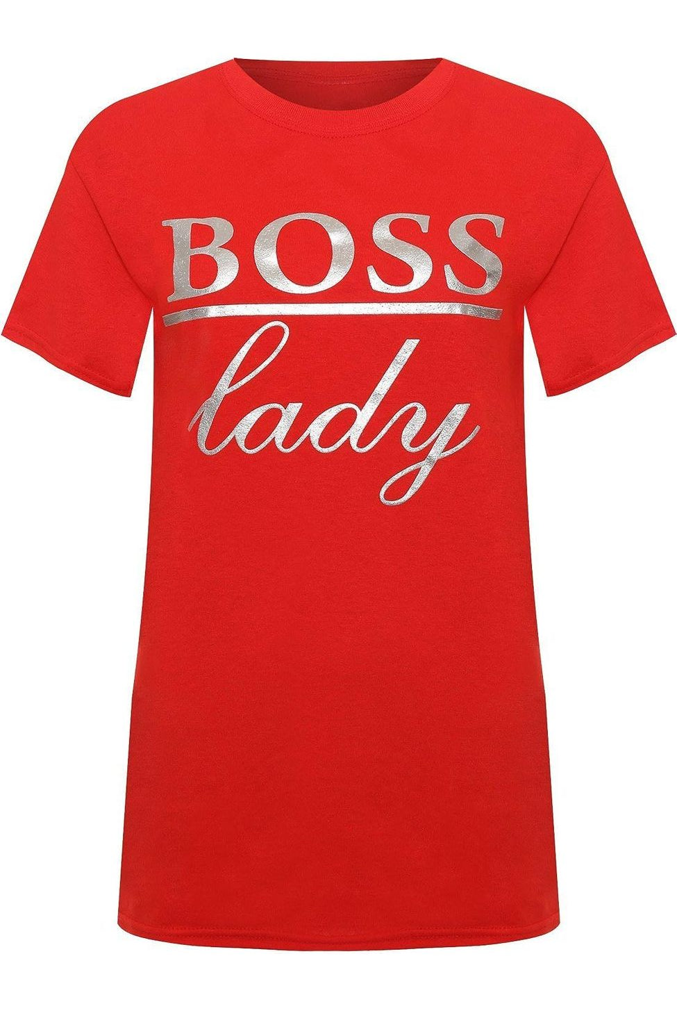Boss Lady Print Short Sleeve T-Shirt Top Tops WearAll Red 14