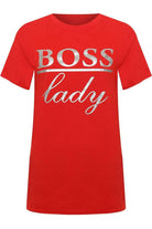 Boss Lady Print Short Sleeve T-Shirt Top Tops WearAll Red 14