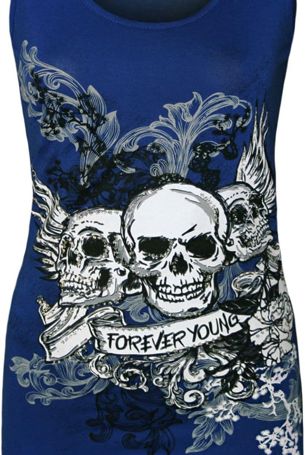 Forever Skull Print Vest Top Top WearAll Blue 12-14