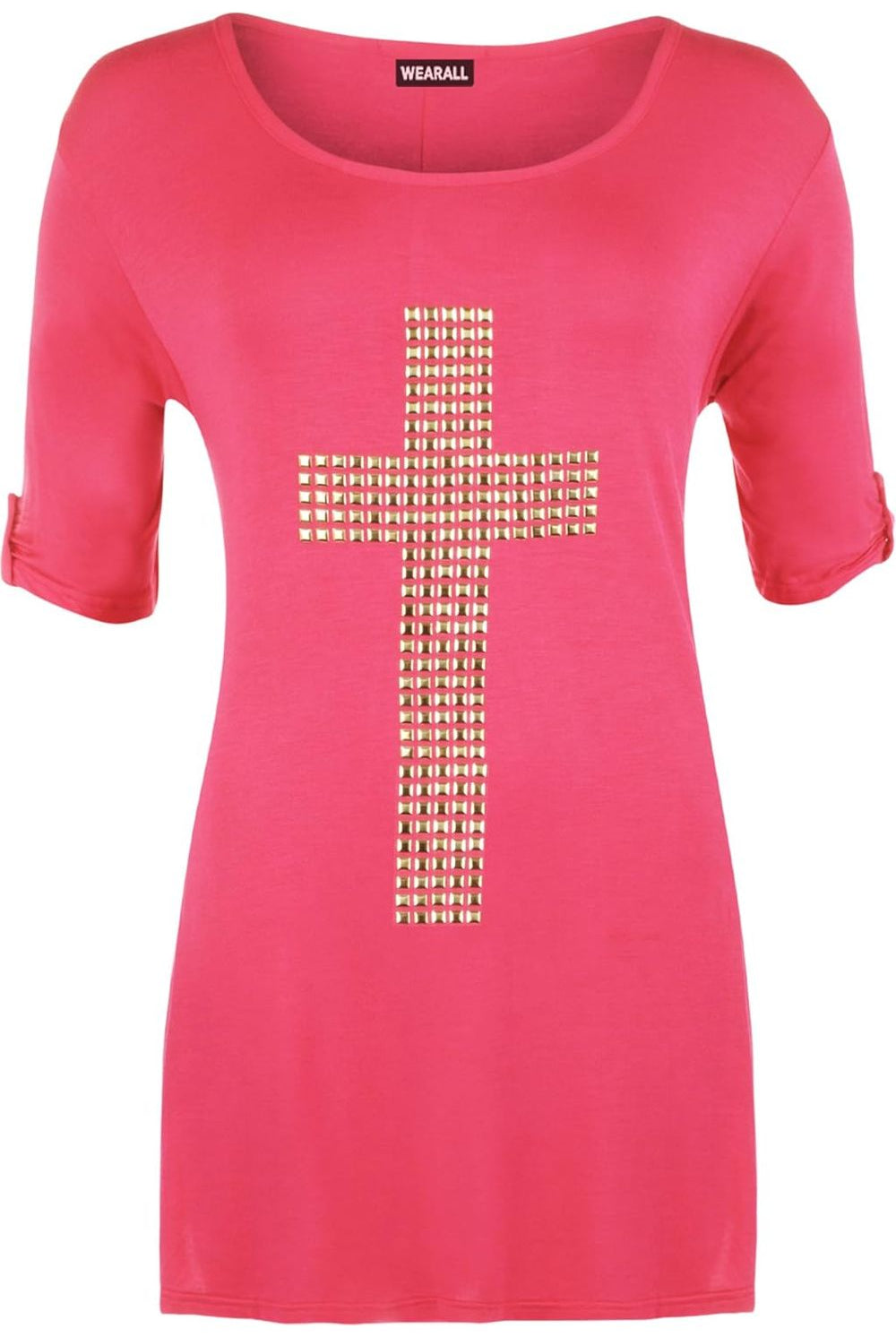 Cross Stud Short Sleeve Tunic Top Tops WearAll Cerise 14