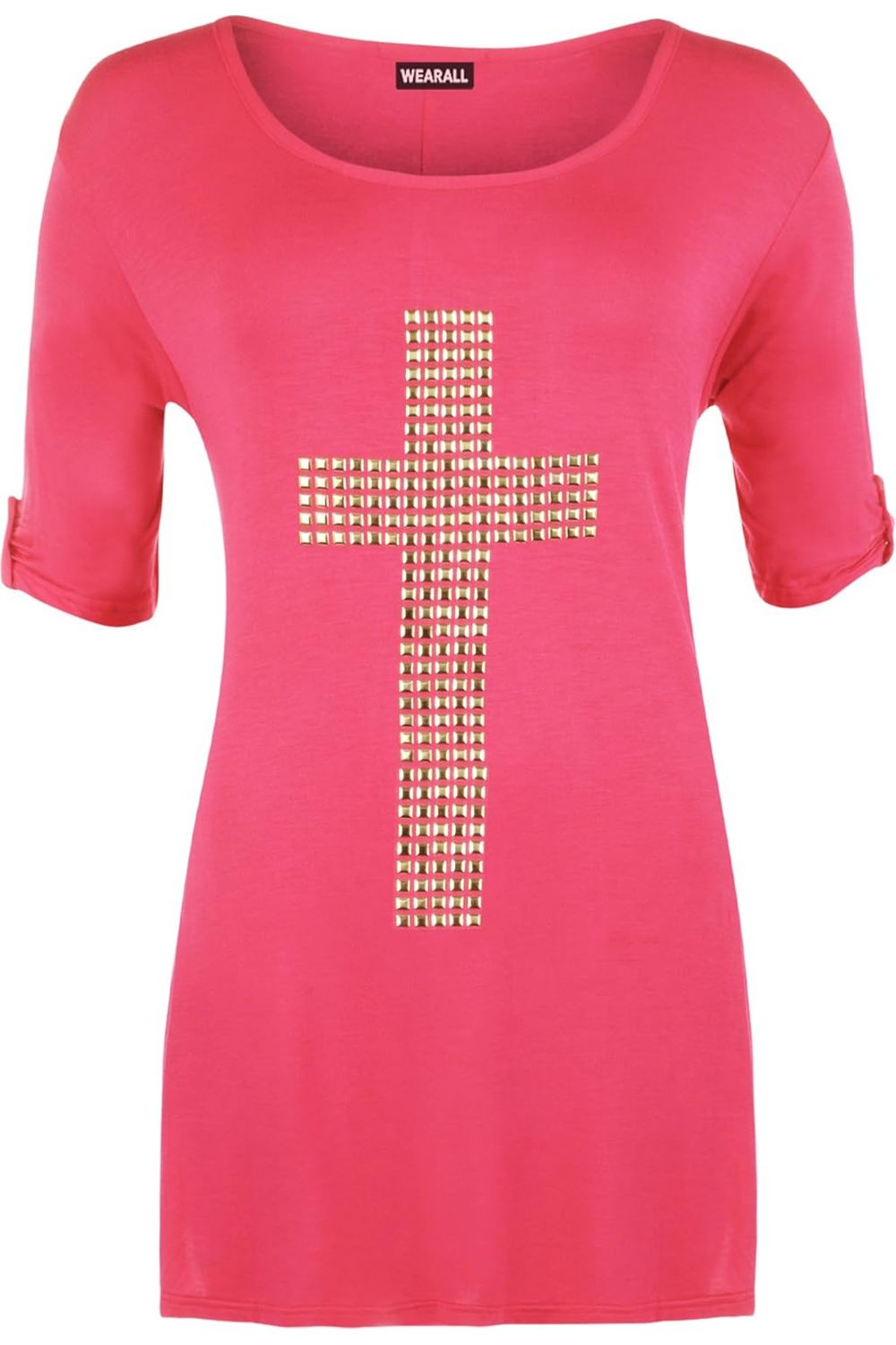 Cross Stud Short Sleeve Tunic Top Tops WearAll Cerise 14