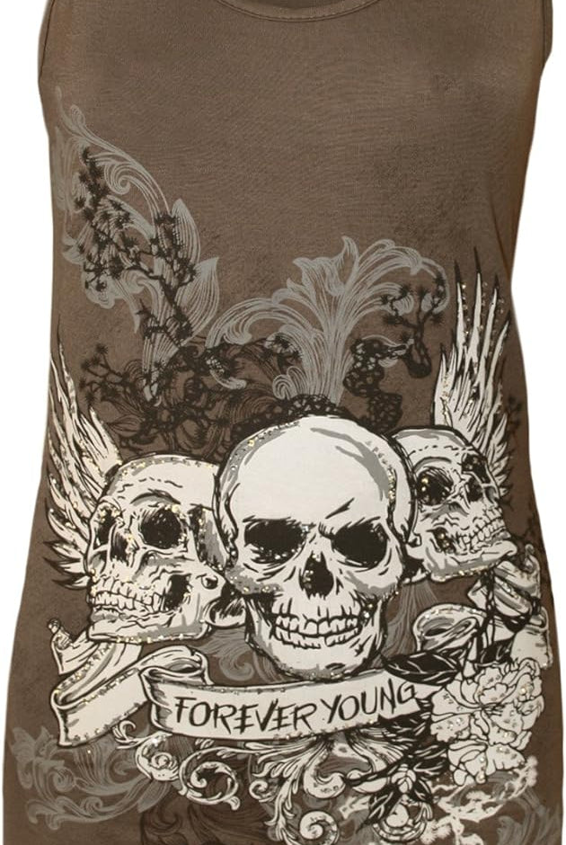 Forever Skull Print Vest Top Top WearAll Mocha 12-14