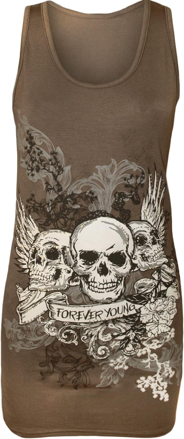 Forever Skull Print Vest Top Top WearAll Mocha 12-14