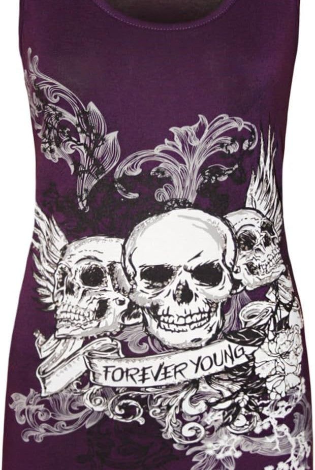 Forever Skull Print Vest Top Top WearAll Purple 12-14