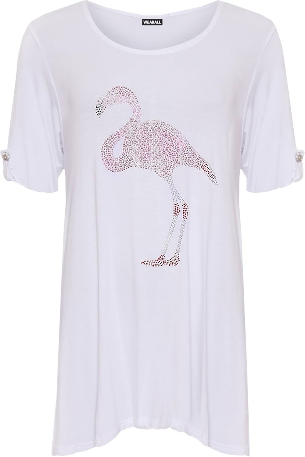 Diamante Flamingo Top Print Short Flared T-Shirt Tops WearAll White 14