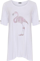 Diamante Flamingo Top Print Short Flared T-Shirt Tops WearAll White 14