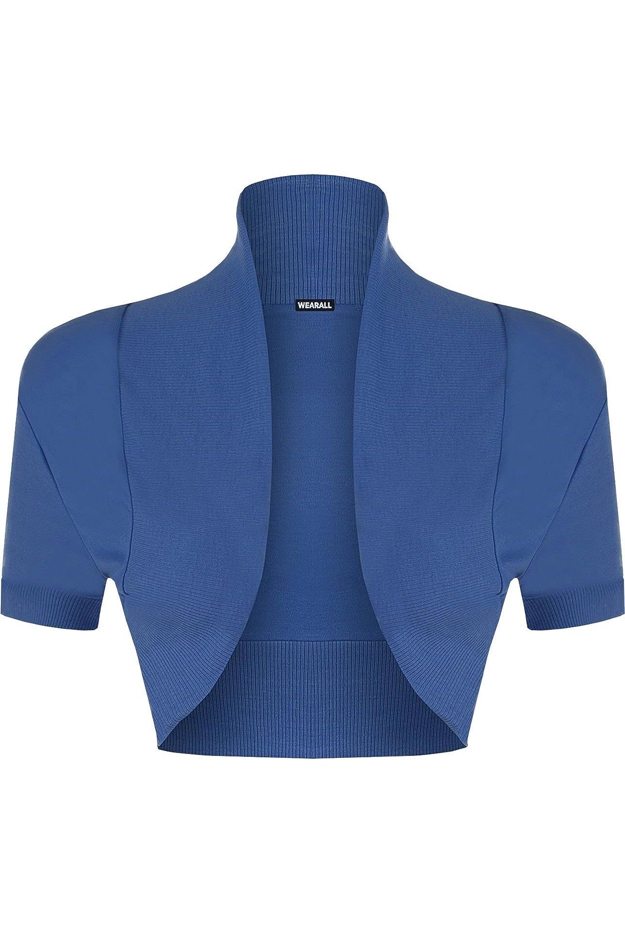 Short Sleeve Ribbed Bolero Shrug Tops WearAll Blue 8-10