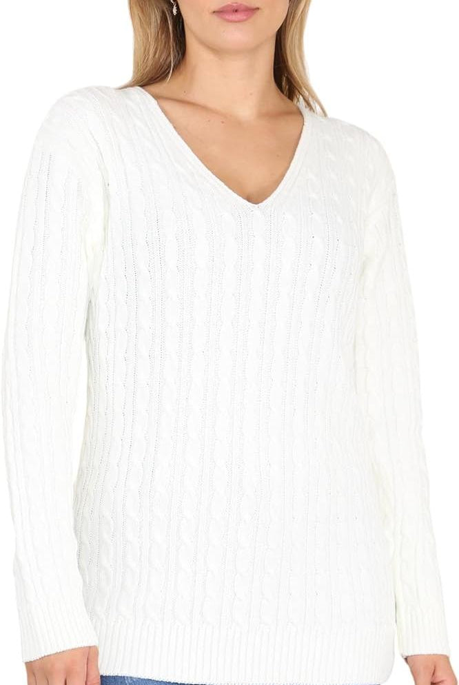 Plus Size Cable Knitted Sweater Top Tops WearAll Cream 16-18
