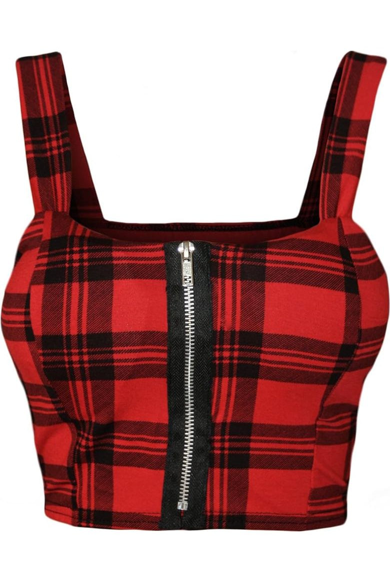 Army Camouflage Print Zip Boobtube Crop Top BraTop WearAll Red Tartan 8-10