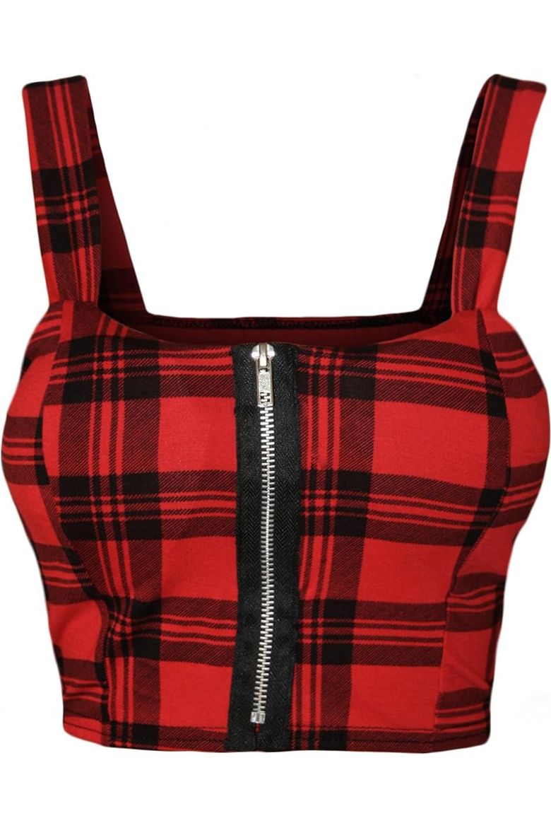 Army Camouflage Print Zip Boobtube Crop Top BraTop WearAll Red Tartan 8-10