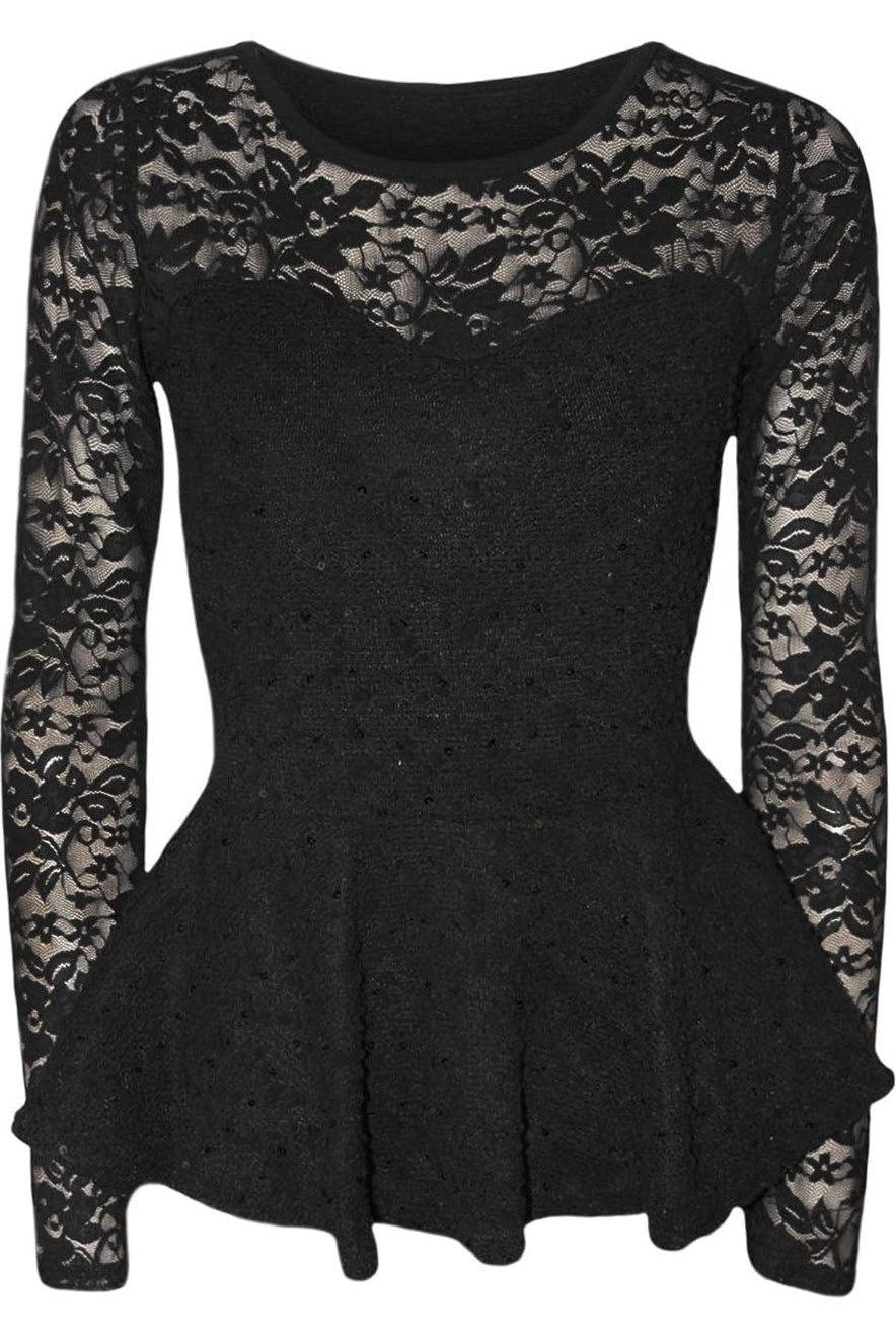Peplum Popcorn Lace Sequin Top Tops WearAll Black 8-10