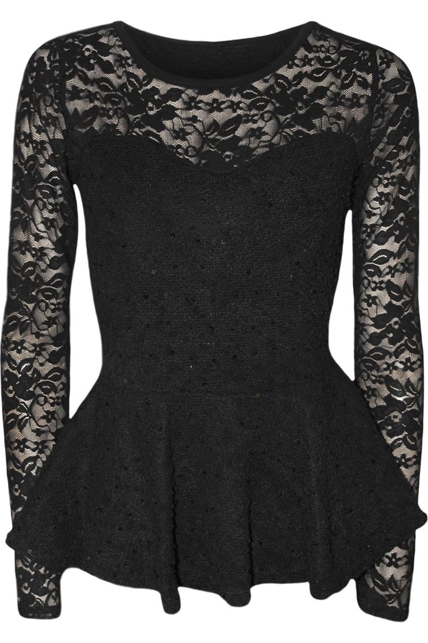 Peplum Popcorn Lace Sequin Top Tops WearAll Black 8-10