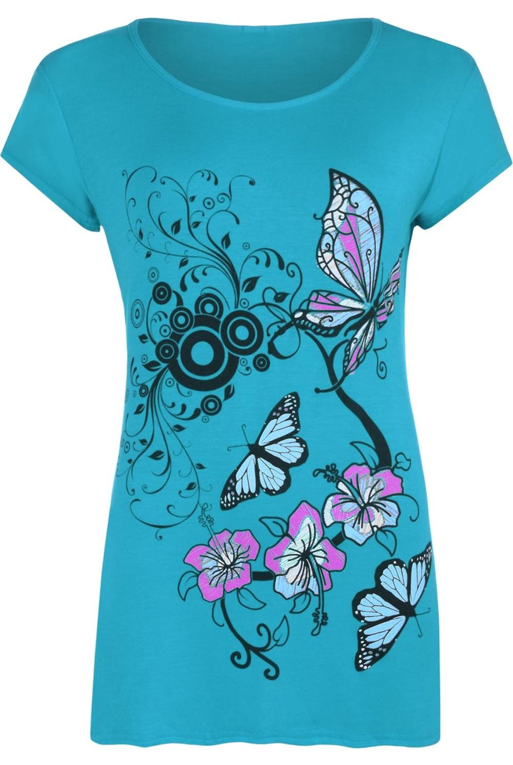 Butterfly Print T-Shirt Baggy Top Tops WearAll Turquoise 8-10