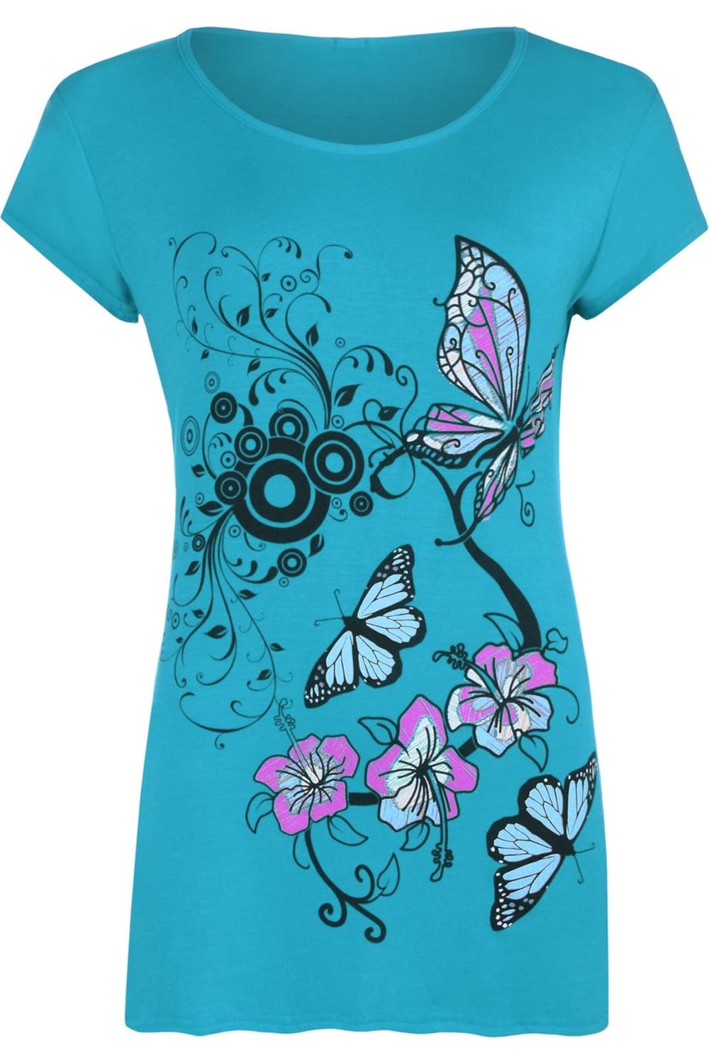 Plus Size Butterfly Print T-Shirt Top Tops WearAll Turquoise 16-18
