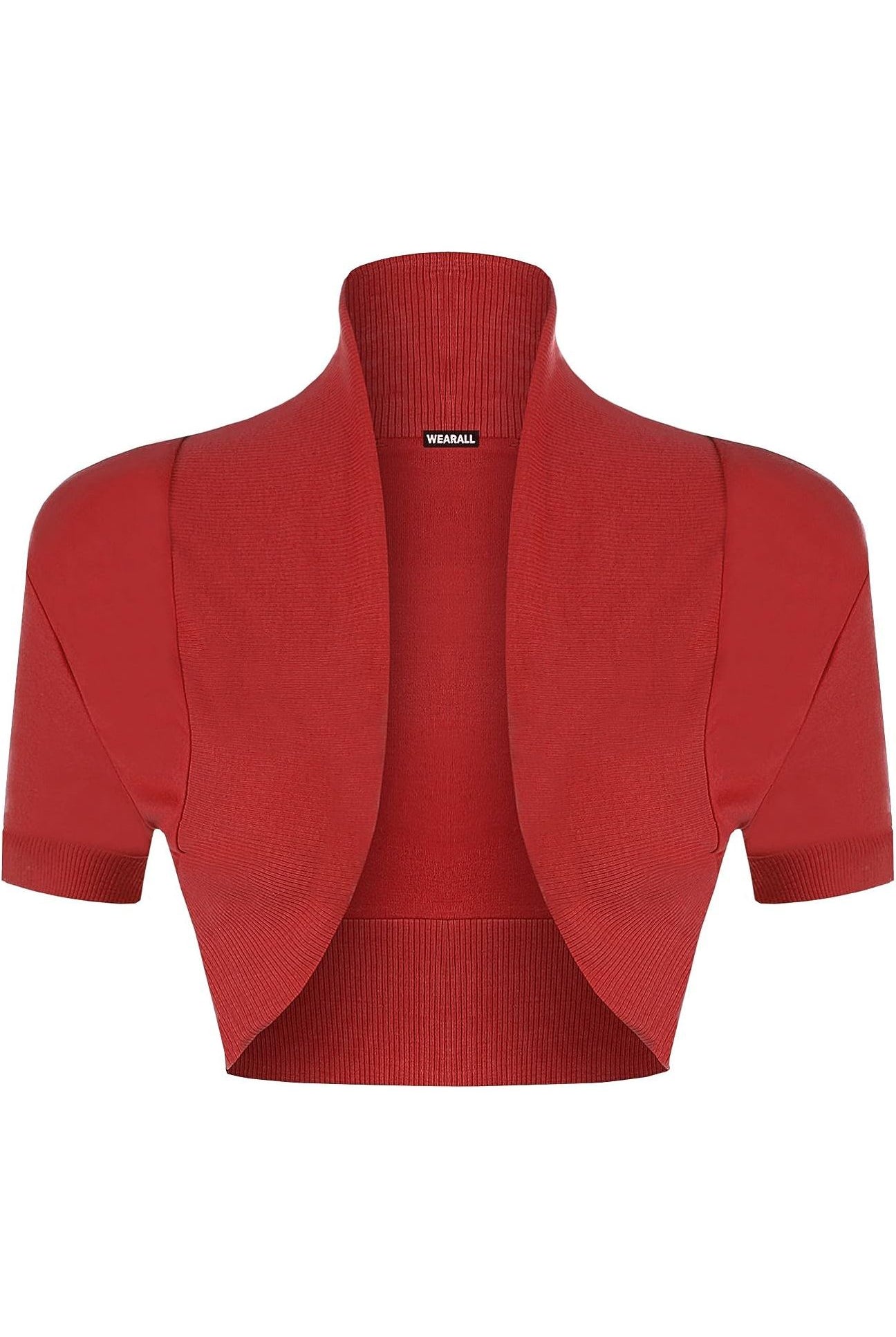 Short Sleeve Ribbed Bolero Shrug Tops WearAll Red 8-10