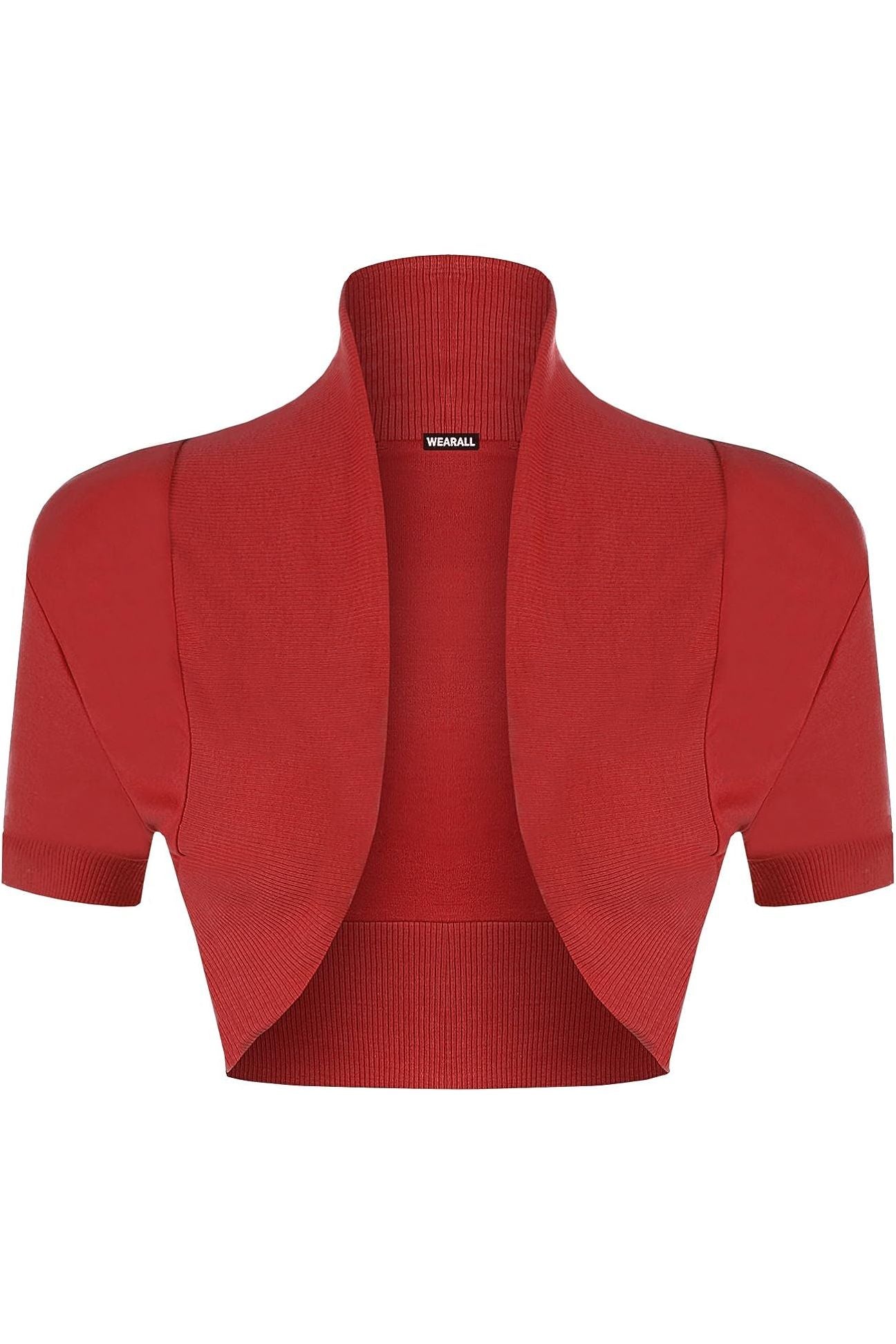 Short Sleeve Ribbed Bolero Shrug Tops WearAll Red 8-10