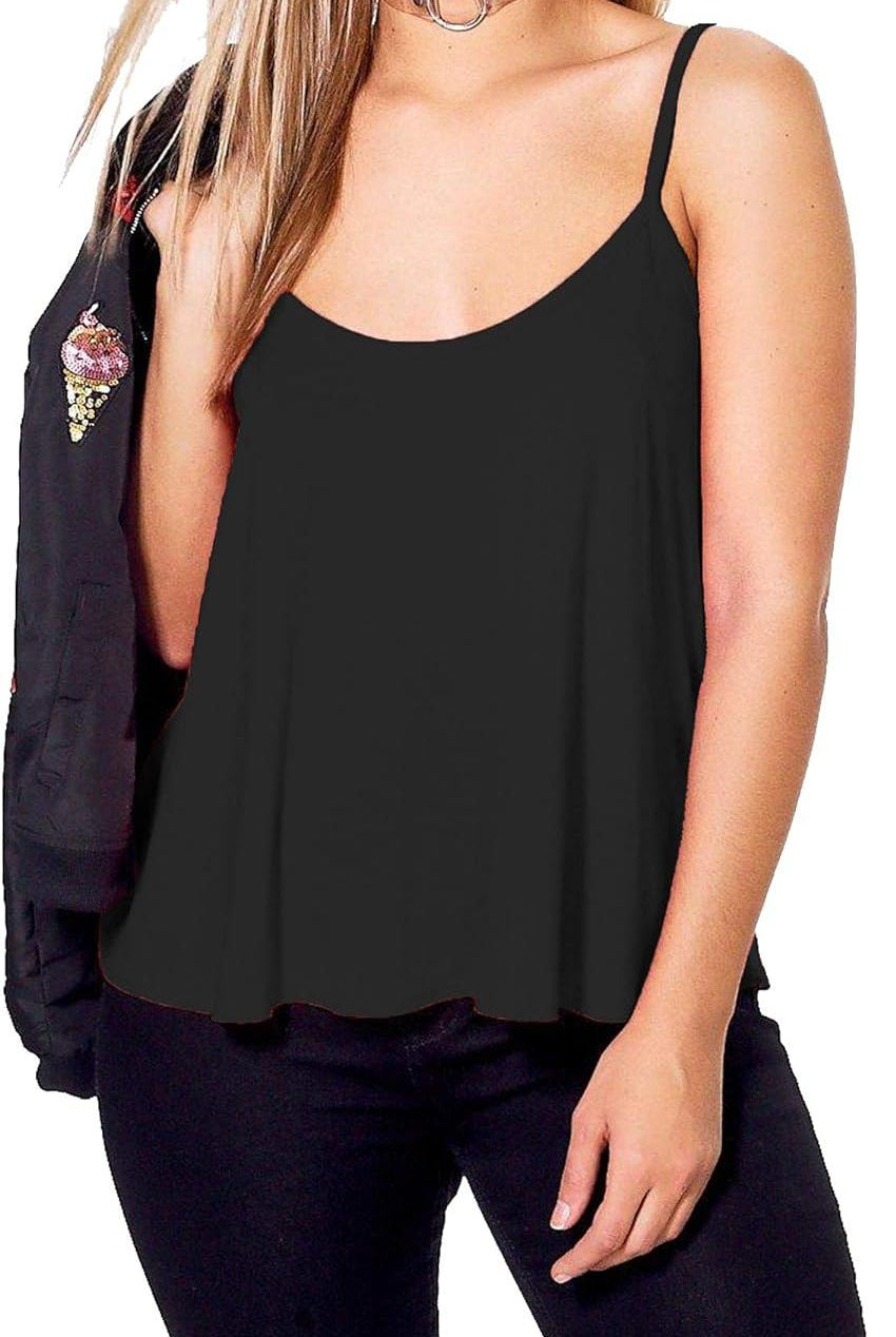 Plus Size Cami Strappy Sleeveless Swing Vest Top Tops WearAll Black 16-18