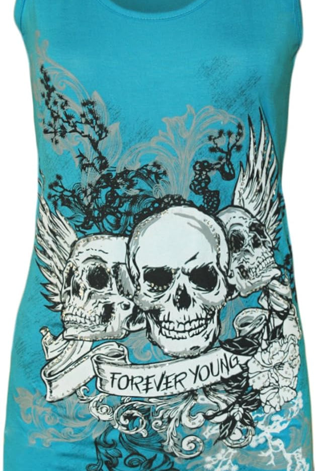 Forever Skull Print Vest Top Top WearAll Turquoise 12-14