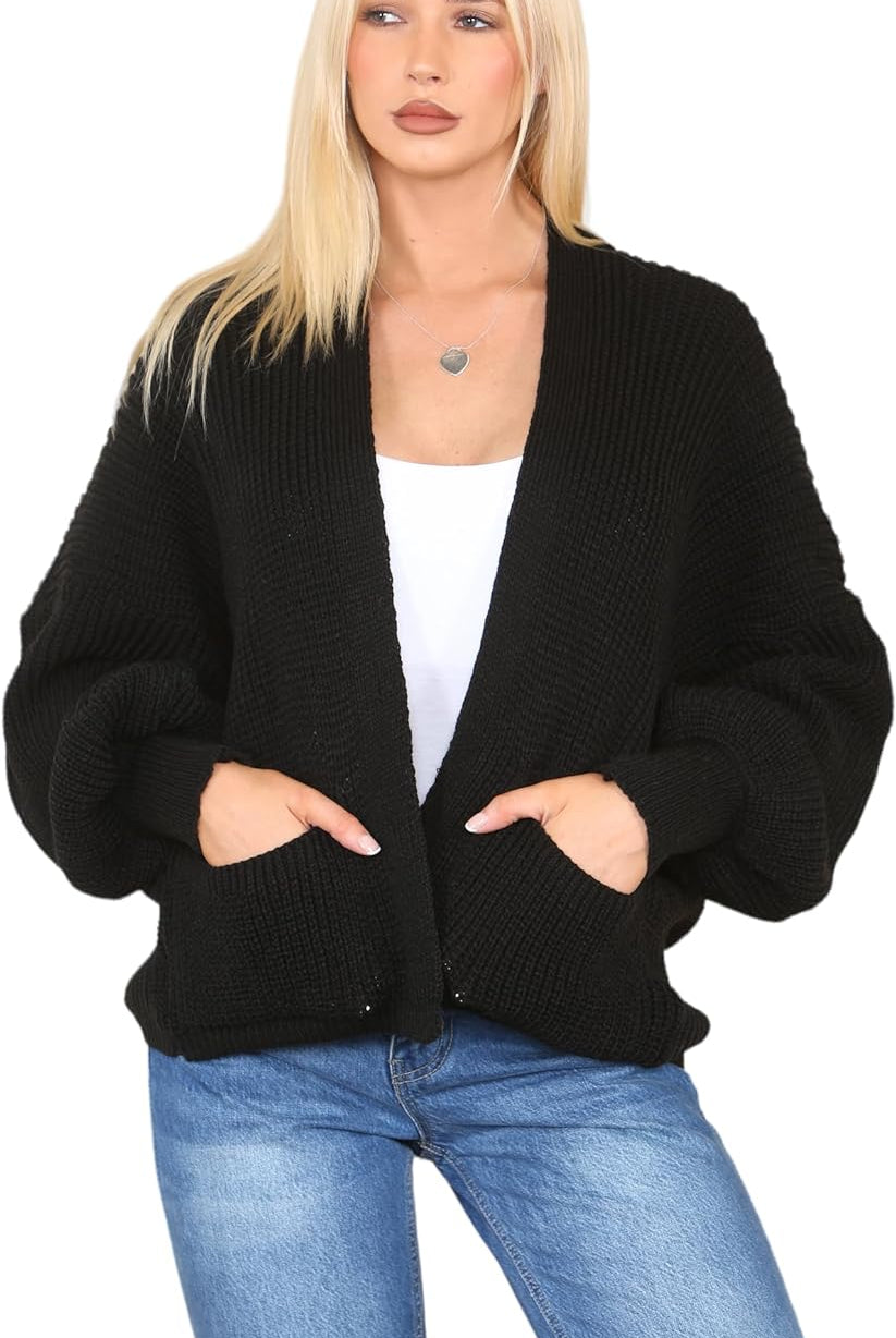 Short Balloon Sleeve Cardigan One Size (10-18) Apparel & Accessories WearAll Black