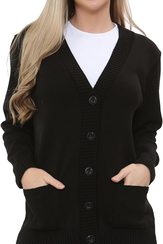 Women Knitted Plain Cardigan Knitted Cardigan WearAll Black 8-10