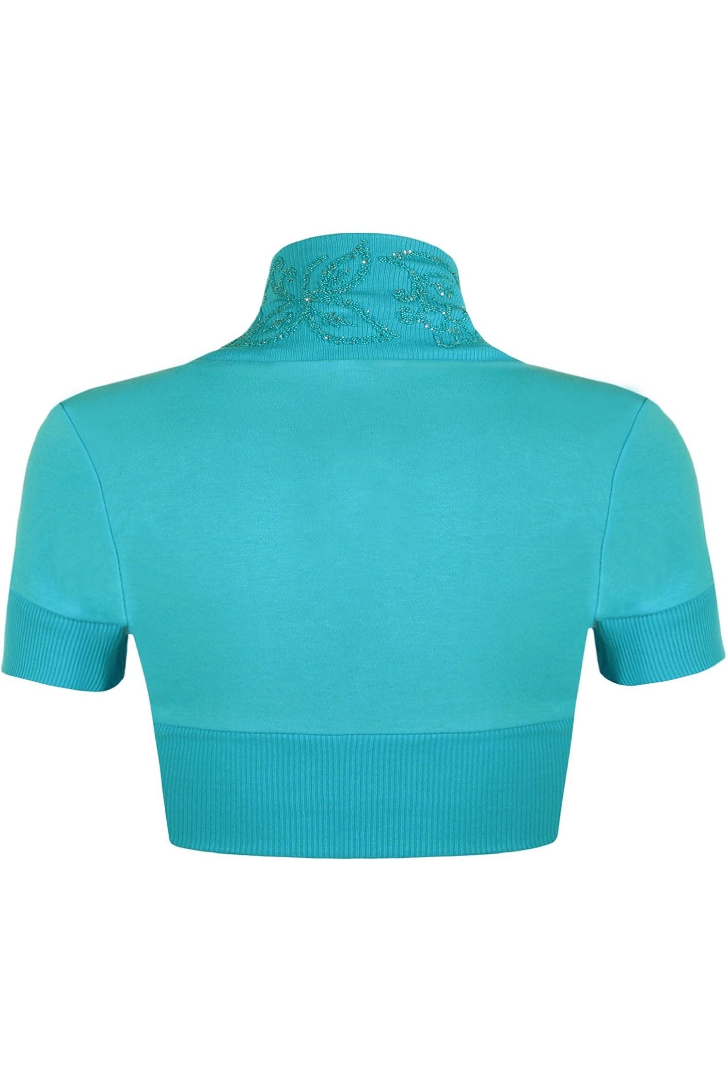 Short Sleeve Beaded Shrug Tops WearAll