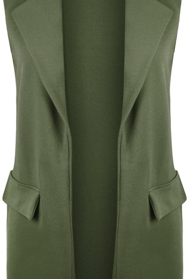 Crepe Open Long Waistcoat Pocket Top cardigan WearAll Green 8