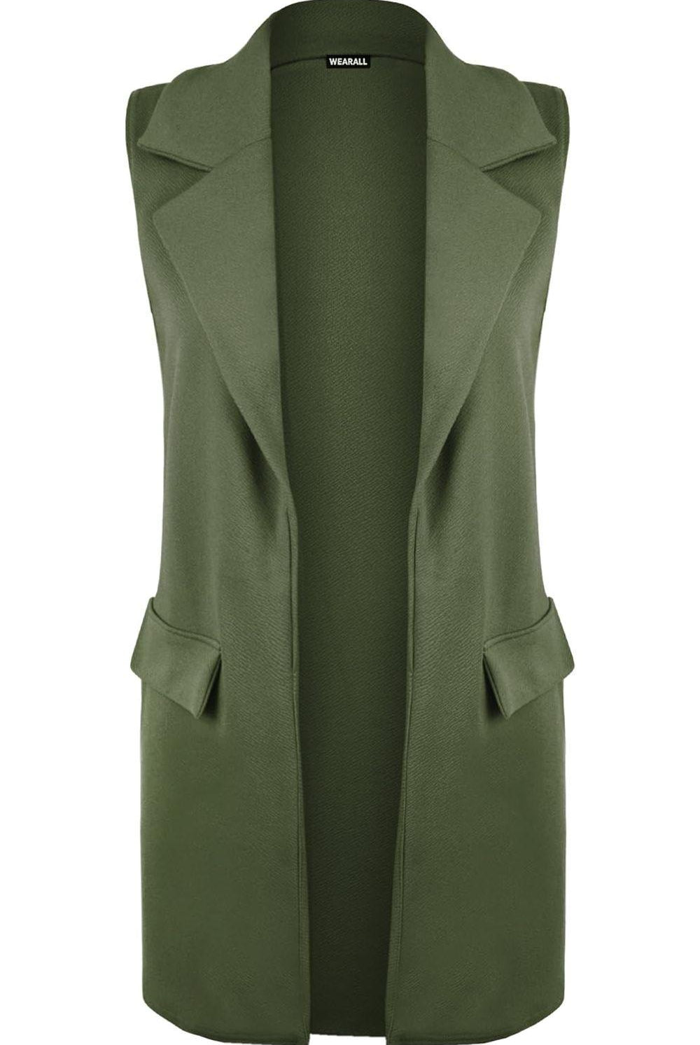 Plus Size Crepe Open Long Waistcoat Pocket Top cardigan WearAll