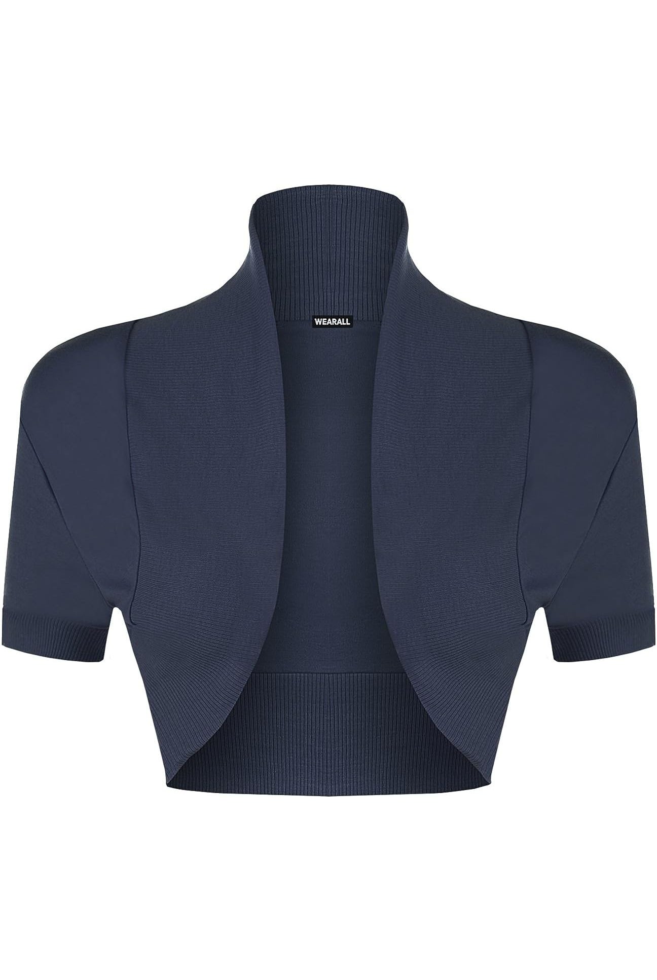 Short Sleeve Ribbed Bolero Shrug Tops WearAll Navy Blue 8-10