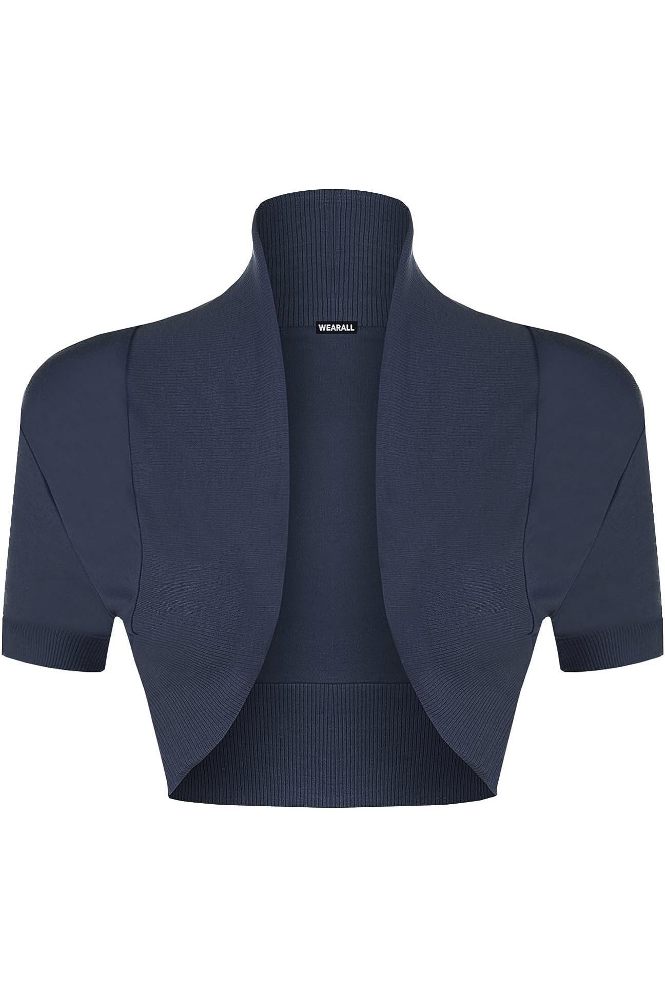 Short Sleeve Ribbed Bolero Shrug Tops WearAll Navy Blue 8-10