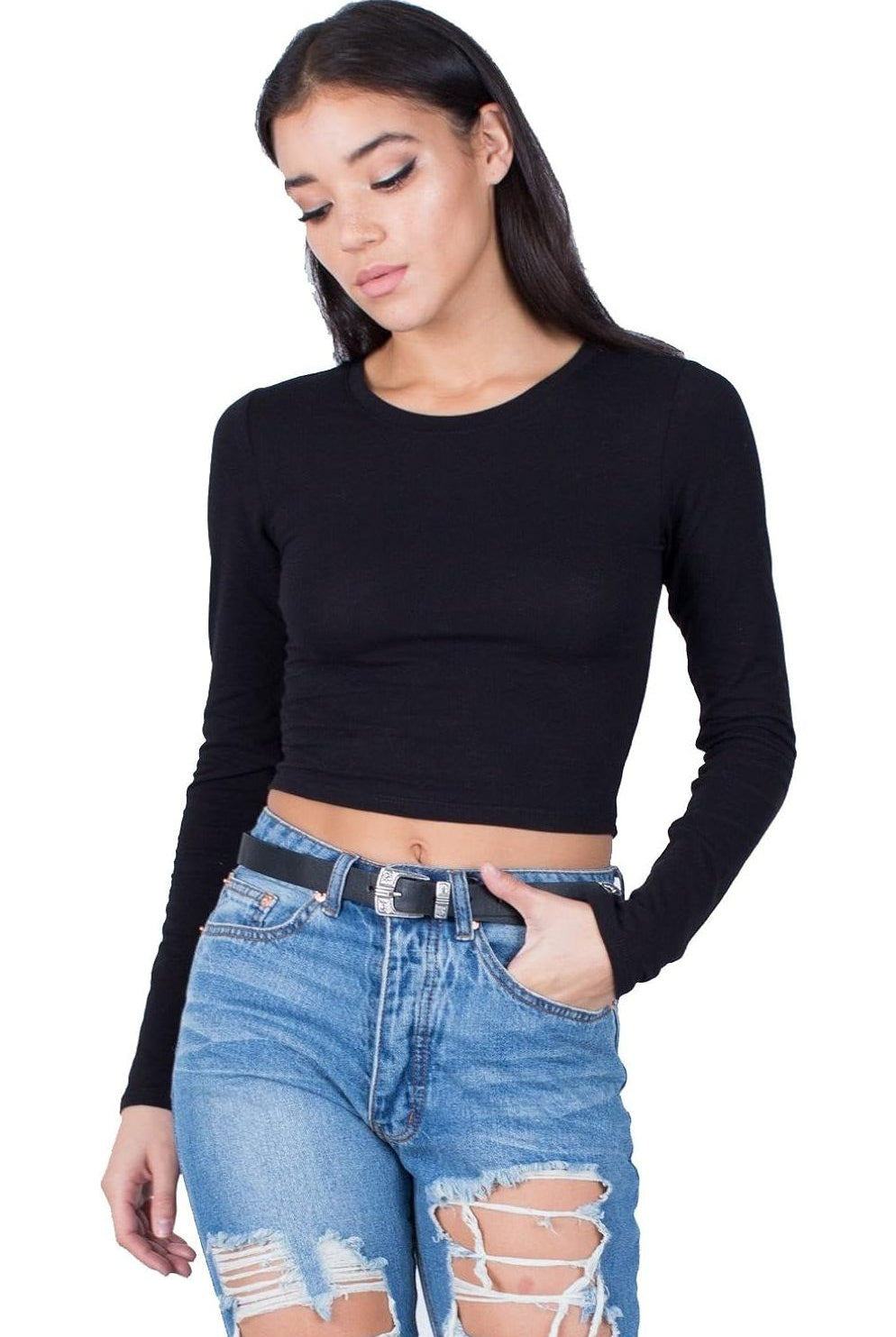 Long Sleeve Cop Top Tops WearAll Black 8-10