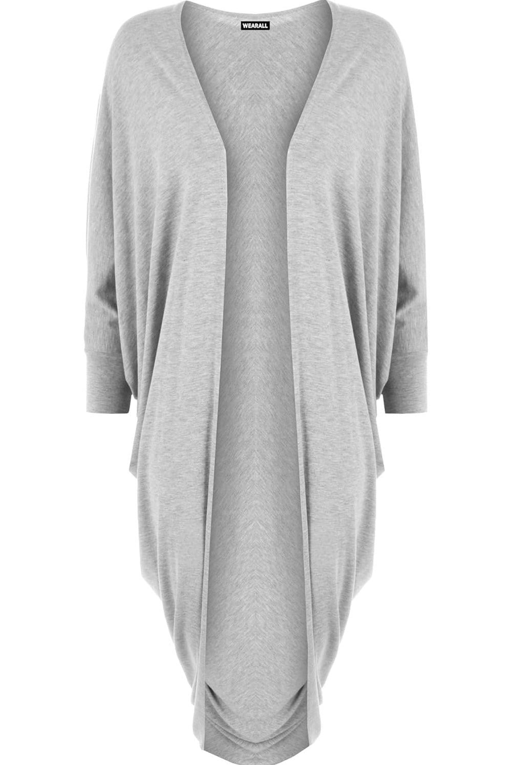 Batwing Long Open Cardigan Top Maxi Cardigan WearAll Light grey 8-10