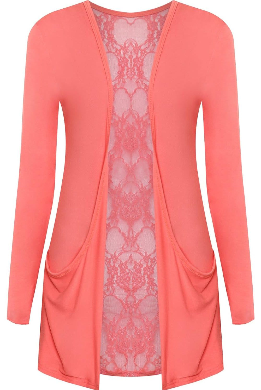 Lace Back Open Cardigan Boyfriend Top cardigan WearAll Coral 8-10