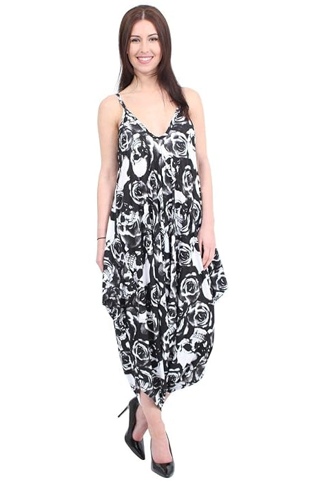 Plus Size Lagenlook Strappy Baggy Harem Jumpsuit 16-22 Jumpsuit WearAll Skull Rose One Size Fits 16-22