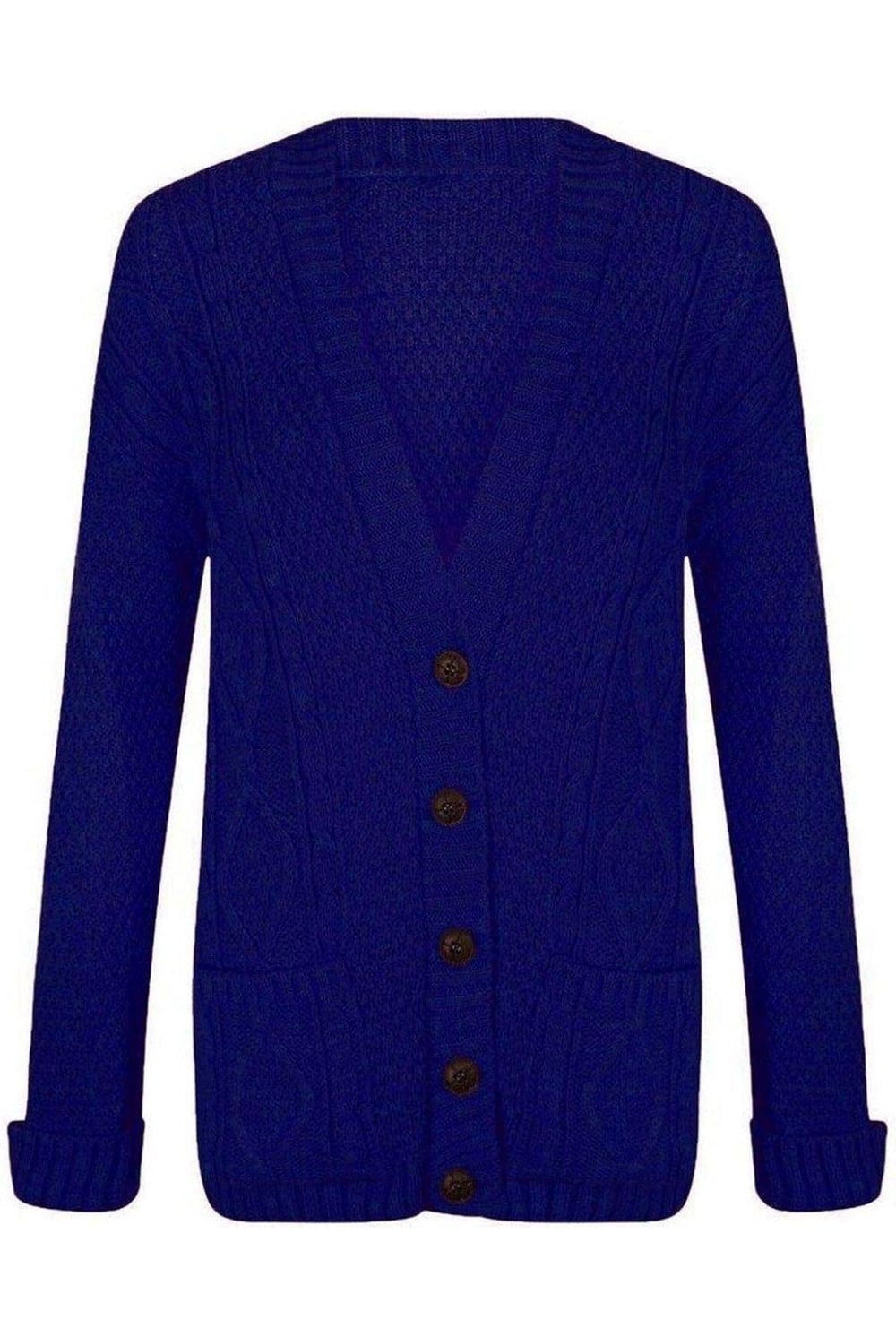 Plus Size Cable Knitted Button Cardigan Knitted Cardigan WearAll Royal 16-18