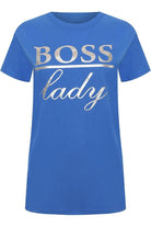 Boss Lady Print Short Sleeve T-Shirt Top Tops WearAll Blue 14