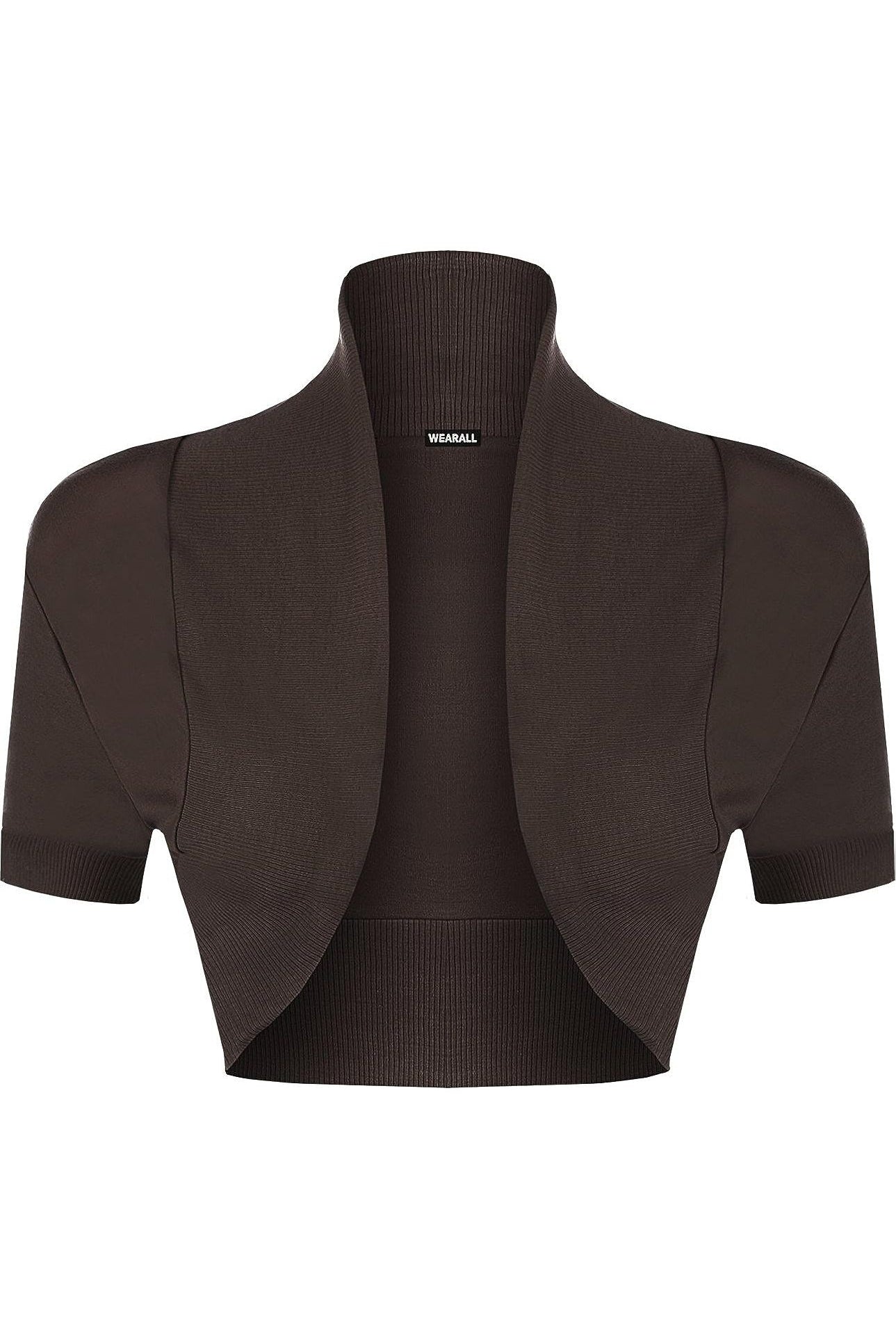 Short Sleeve Ribbed Bolero Shrug Tops WearAll Dark Brown 8-10
