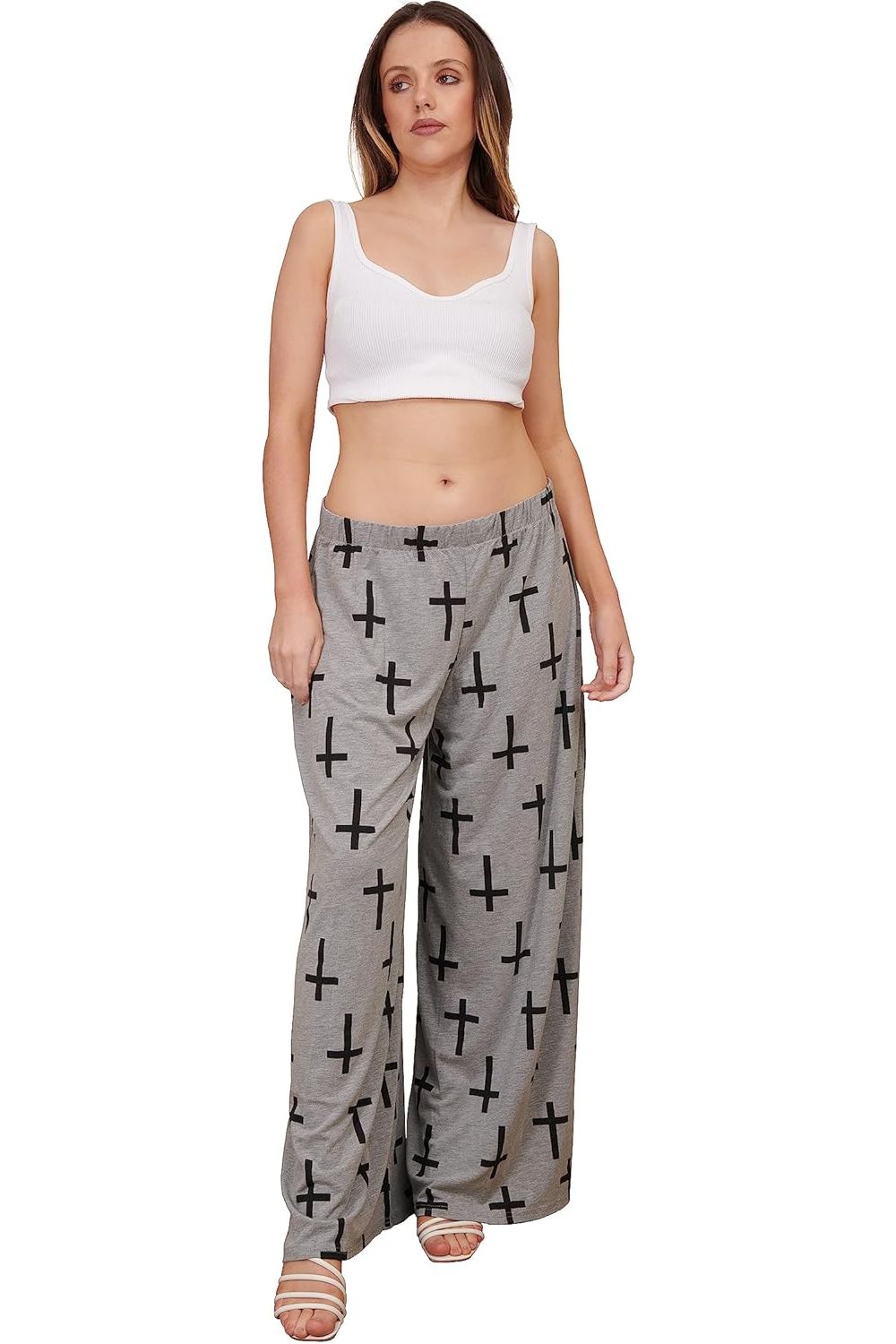 Grey Cross Print Palazzo Trouser Palazzo WearAll