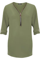 Curved Hem Crepe Top 3/4 Sleeve Plain Tops WearAll Green 14