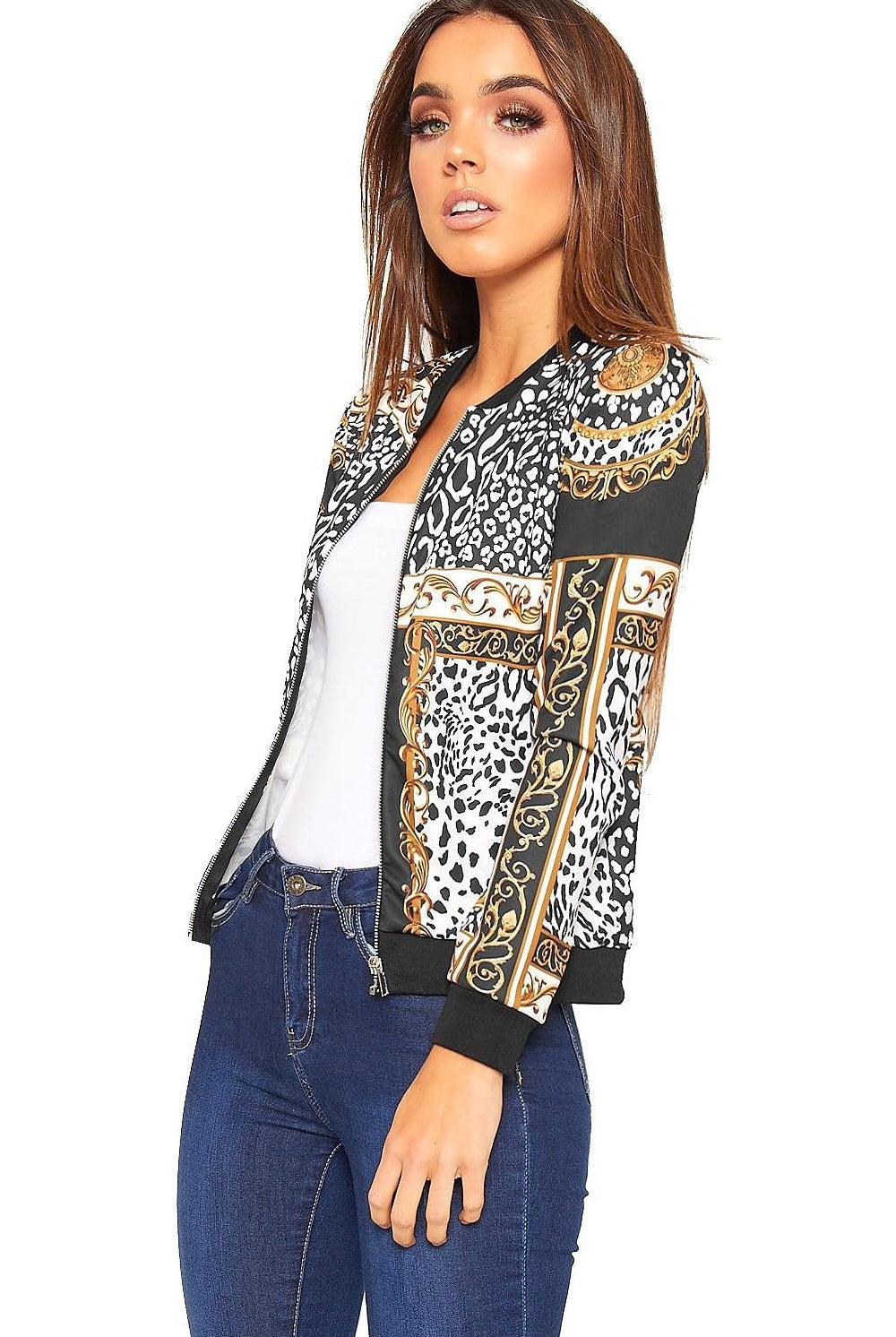 Baroque Leopard Scarf Print Bomber Jacket Jacket WearAll